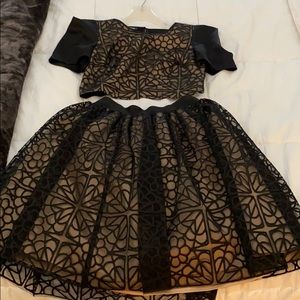Bebe Cocktail Skirt & Top - Black + Tan